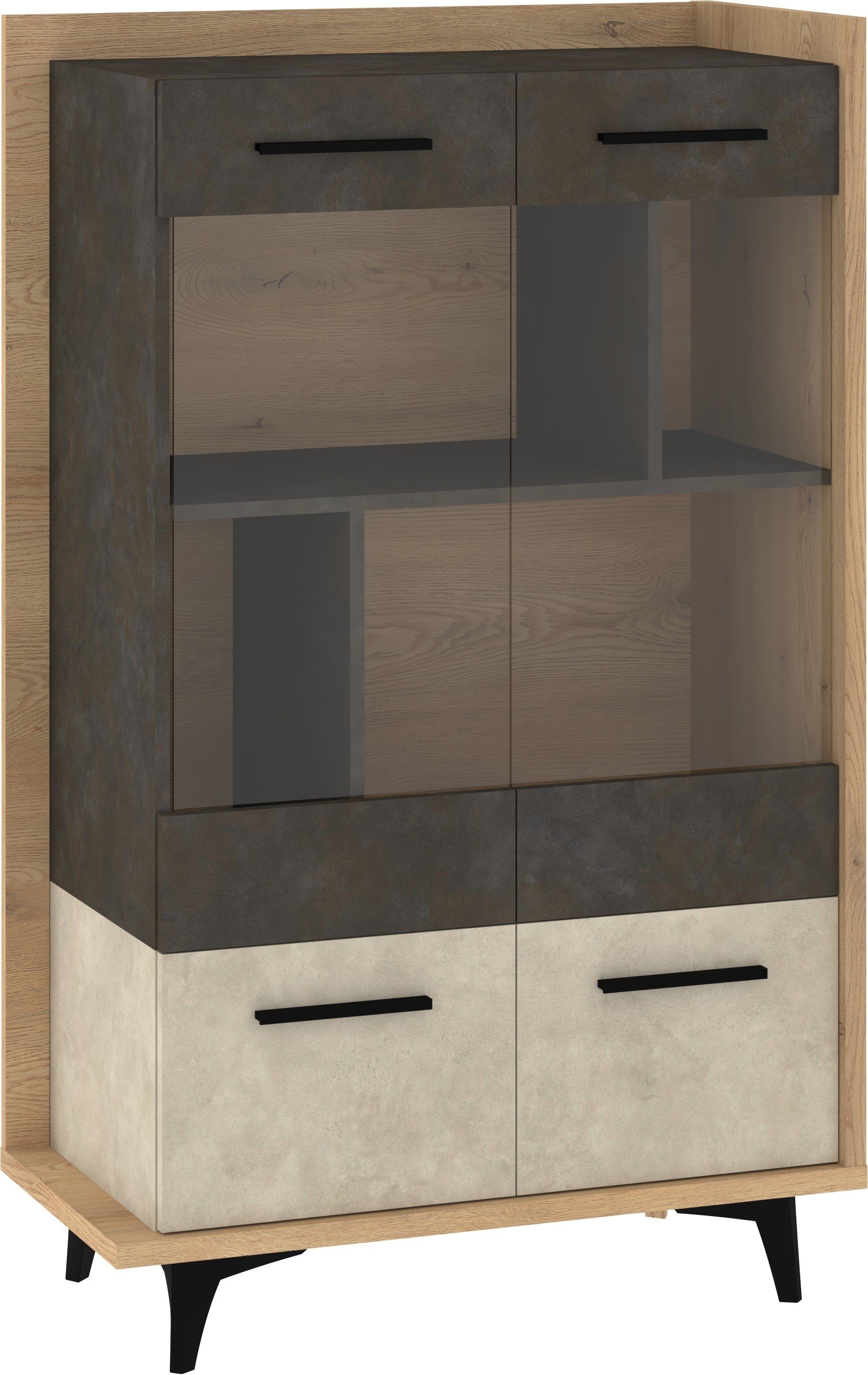 BOX 12 furniture, low living room display cabinet with doors, Cremona oak, Granada almond