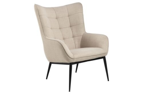 FABIO beige (Basel 24 fabric) / black legs – quilted lounge chair for living room / office, upholstered