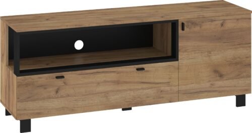 VEGAS 13 furniture chest of drawers, table, TV cabinet, loft-style, living room, oak, gold and black colors