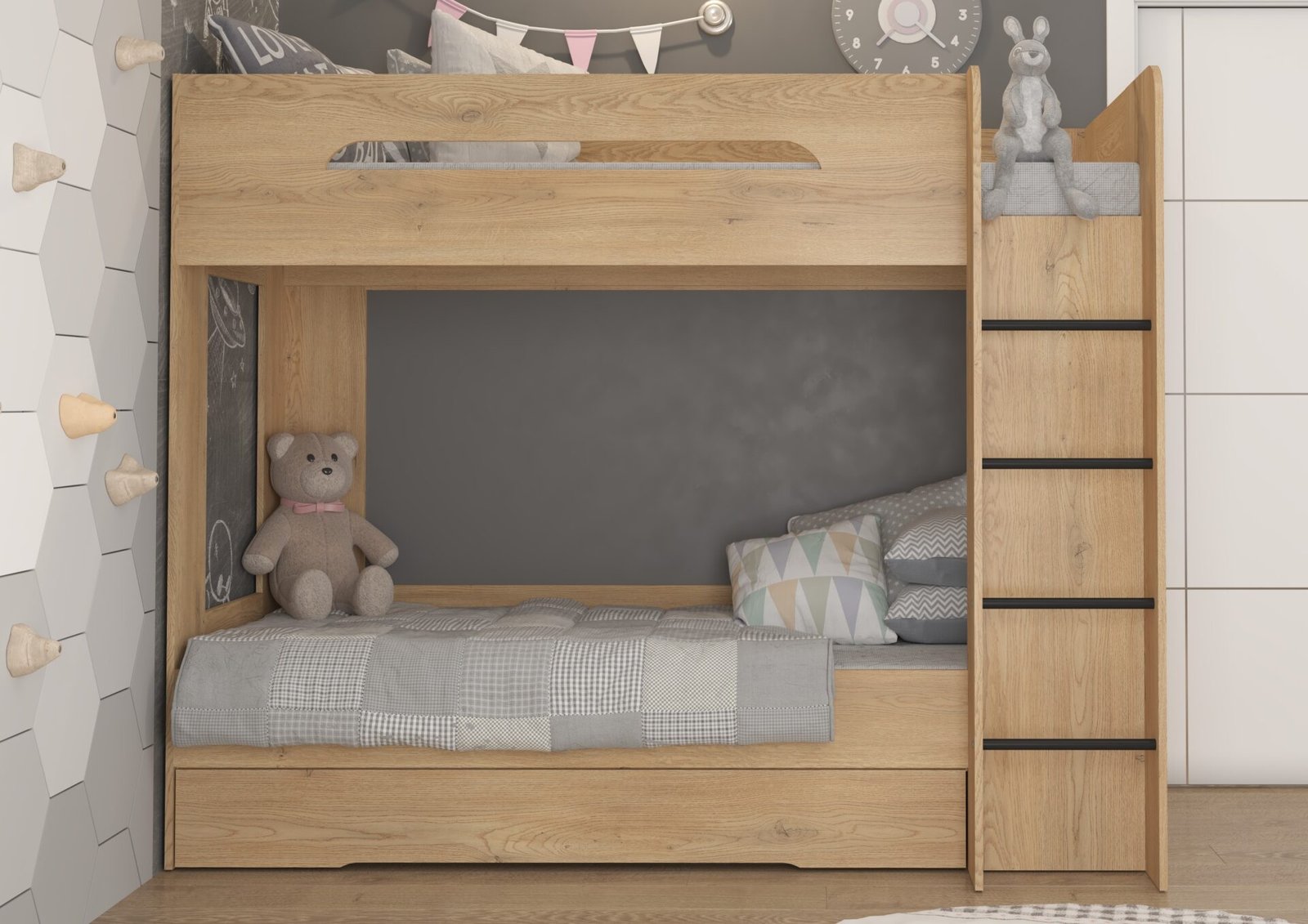 Bunk bed for children or youth, 80x200, BLIN, cremona oak - Image 4