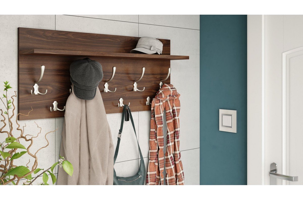 FINLO California Walnut/Satin Nickel Knobs - MODERN WALL HANGING WITH SHELF FOR COUNTERTOP 90 and 70 cm - Image 2