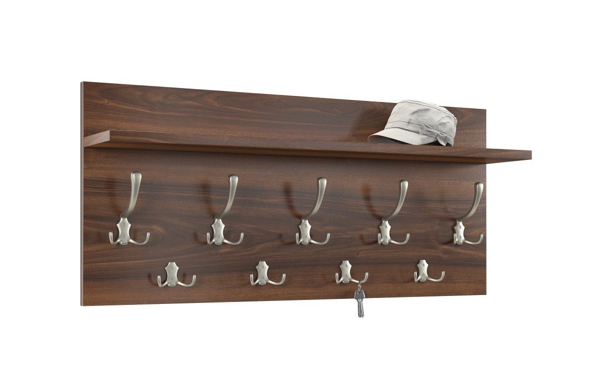 FINLO California Walnut/Satin Nickel Knobs - MODERN WALL HANGING WITH SHELF FOR COUNTERTOP 90 and 70 cm