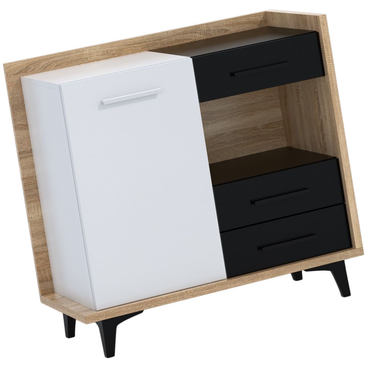 BOX 01 furniture, cabinet, chest of drawers, Sonoma oak, white, black - Image 3