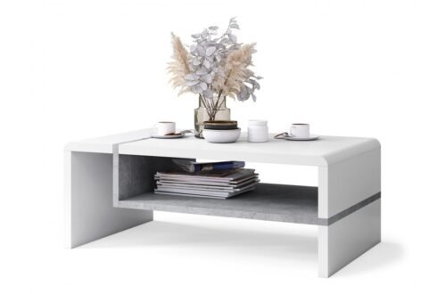 FOLK white/concrete “Millenium” – MODERN COFFEE TABLE WITH SHELF