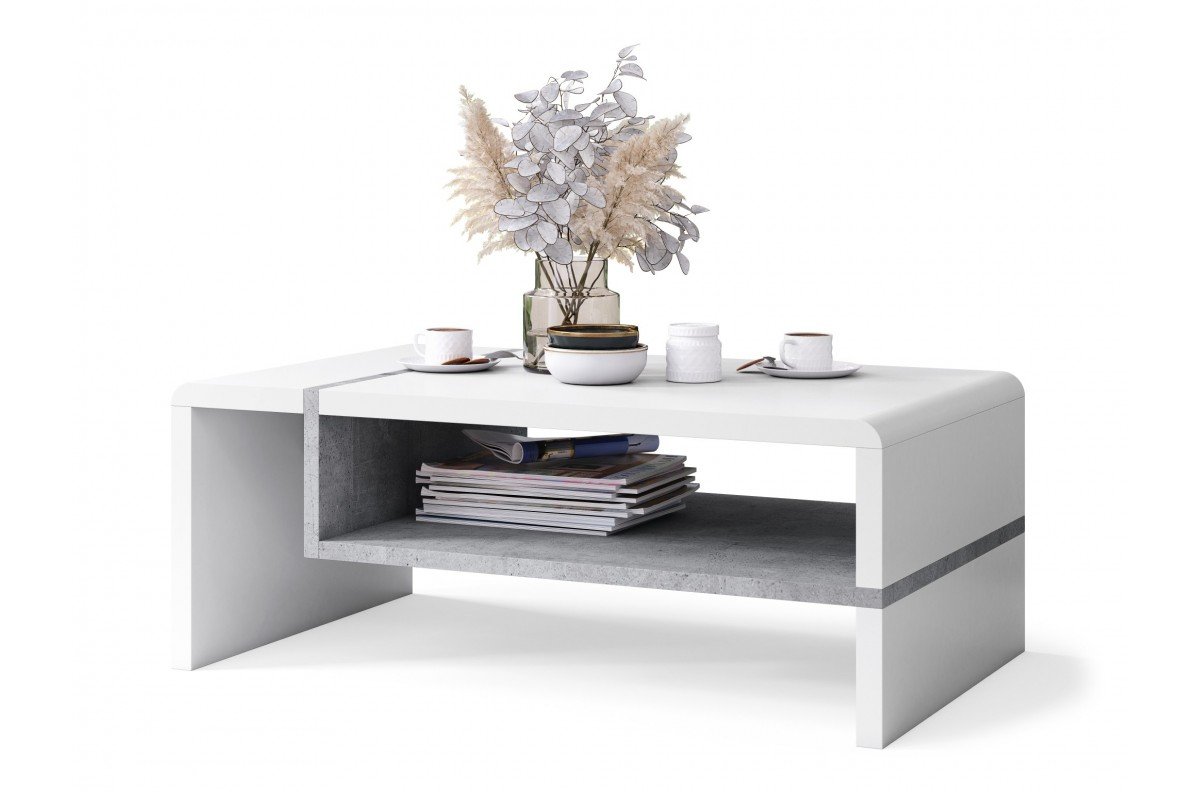 FOLK white/concrete "Millenium" – MODERN COFFEE TABLE WITH SHELF