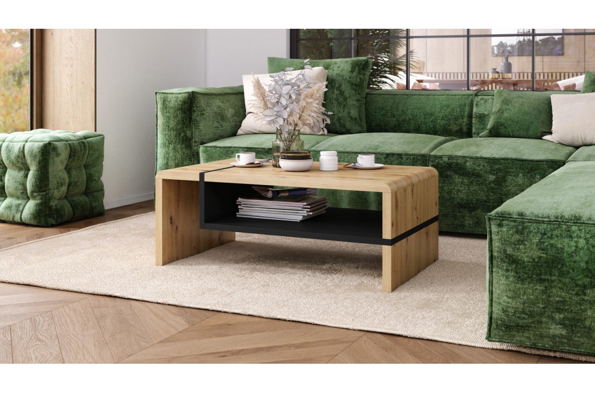 FOLK Artisan Oak/Black - MODERN COFFEE TABLE WITH SHELF - Image 2