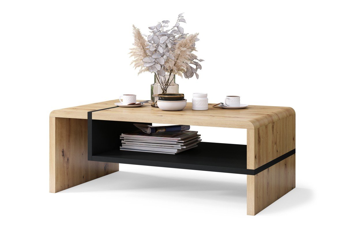 FOLK Artisan Oak/Black - MODERN COFFEE TABLE WITH SHELF