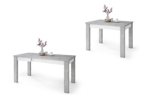 FONTE Light Concrete Atelier / Matte white – CLASSIC KITCHEN/LIVING ROOM TABLE, EXTENDABLE TO 130 OR 155 CM!