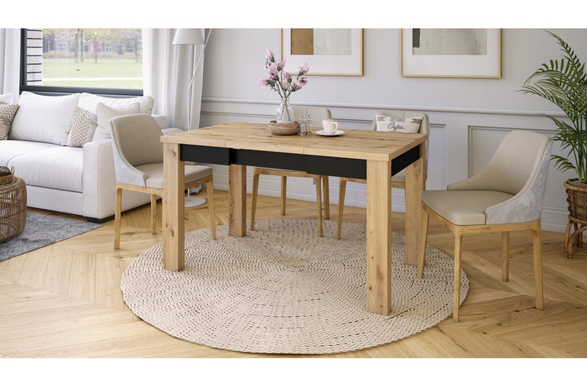 FONTE Artisan Oak / Matte Black - CLASSIC KITCHEN / LIVING ROOM TABLE, EXTENDABLE TO 130 OR 155 CM! - Image 2