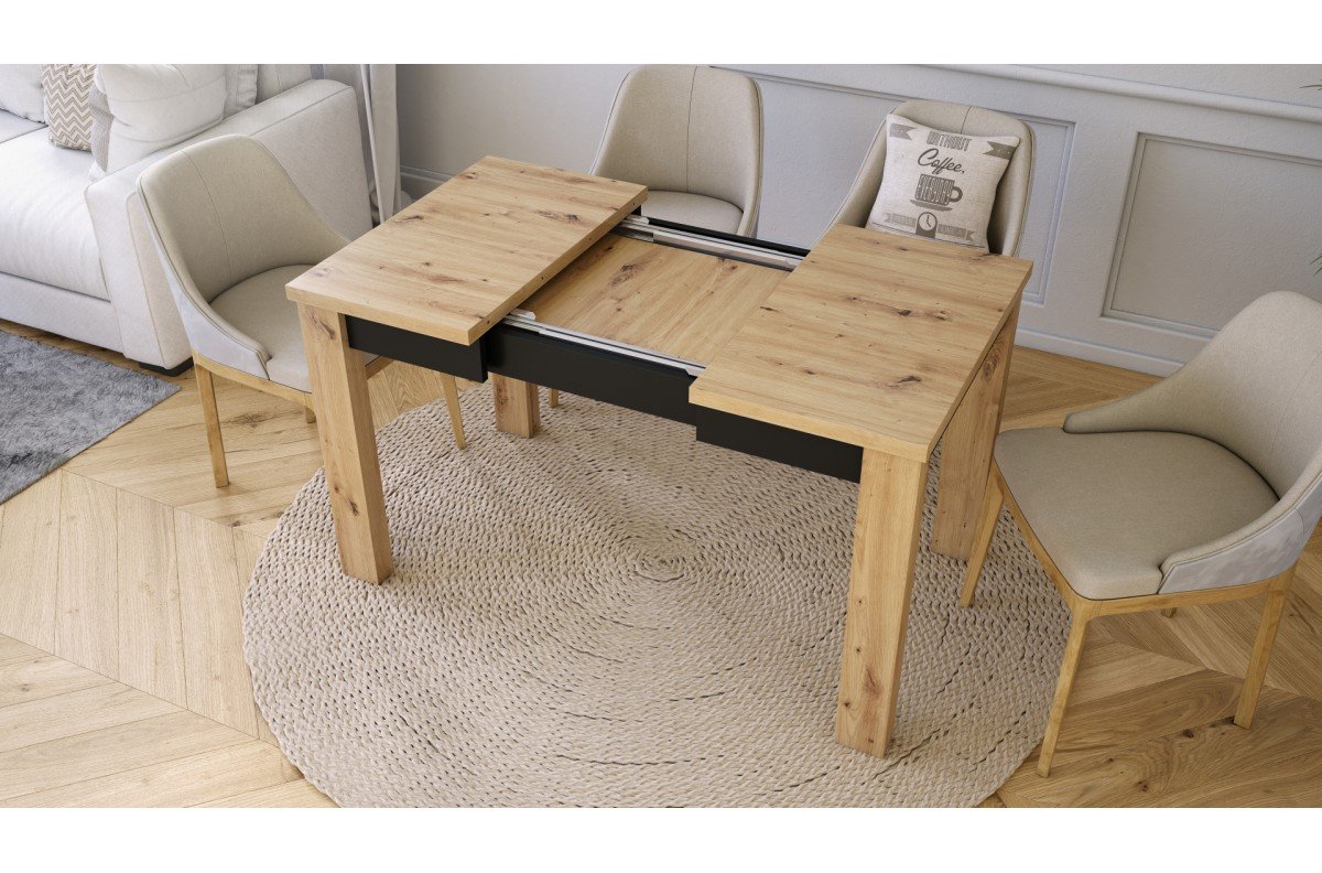FONTE Artisan Oak / Matte Black - CLASSIC KITCHEN / LIVING ROOM TABLE, EXTENDABLE TO 130 OR 155 CM! - Image 3