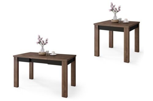FONTE Brown Oak / Matte Black – CLASSIC KITCHEN / LIVING ROOM TABLE, EXTENDABLE TO 130 OR 155 CM!