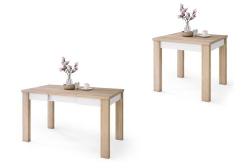 FONTE Sonoma oak / matte white – CLASSIC KITCHEN / LIVING ROOM TABLE, EXTENDABLE TO 130 or 155 cm!