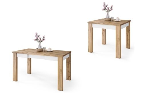 FONTE Wotan oak / matte white – CLASSIC KITCHEN / LIVING ROOM TABLE, EXTENDABLE TO 130 or 155 cm!