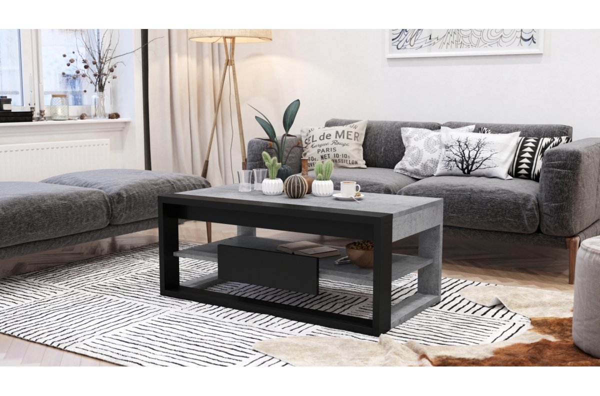 FRAME "Millenium Concrete" / matte black - MODERN BENCH WITH LIFT TABLETOP + STORAGE COMPARTMENT + SHELF - Image 2