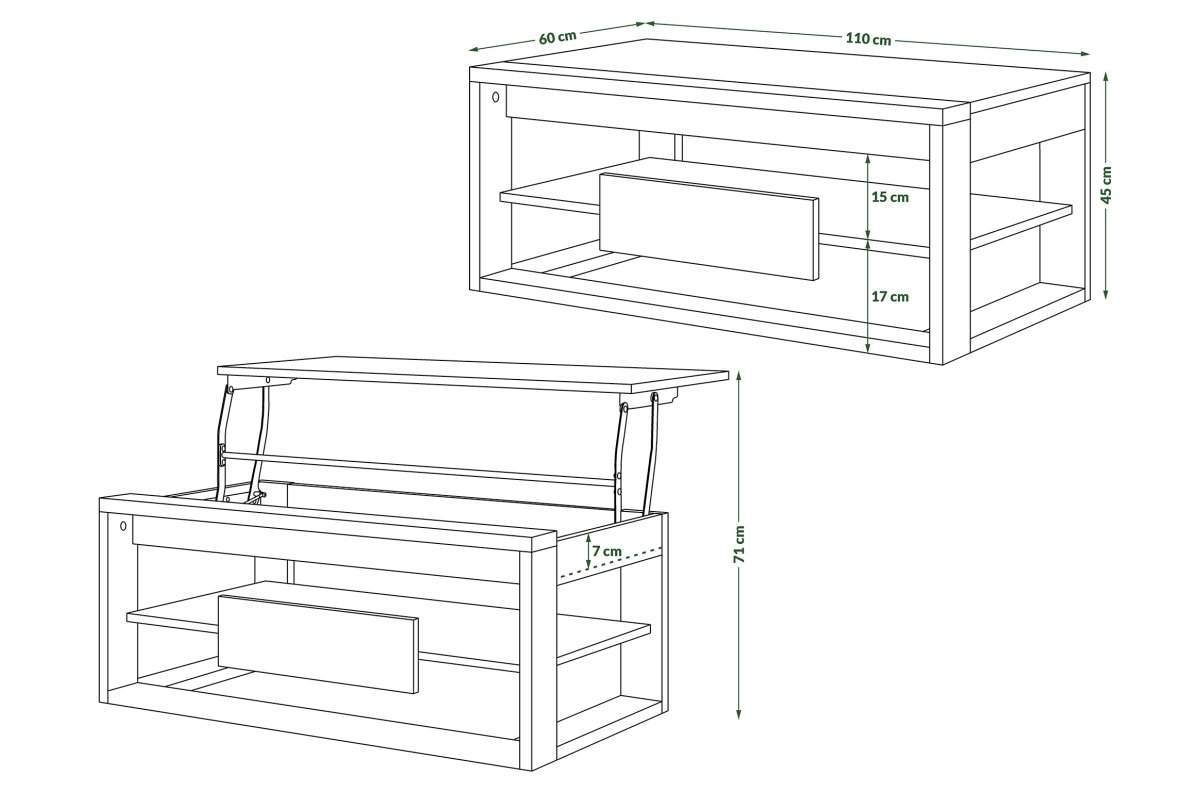FRAME "Millenium Concrete" / matte black - MODERN BENCH WITH LIFT TABLETOP + STORAGE COMPARTMENT + SHELF - Image 5