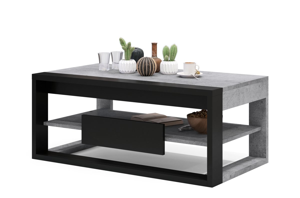 FRAME "Millenium Concrete" / matte black - MODERN BENCH WITH LIFT TABLETOP + STORAGE COMPARTMENT + SHELF - Image 6