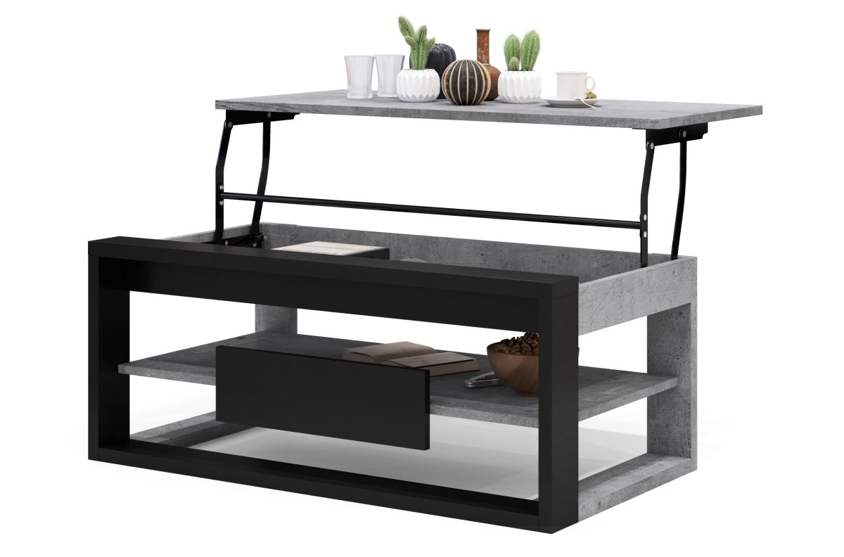 FRAME "Millenium Concrete" / matte black - MODERN BENCH WITH LIFT TABLETOP + STORAGE COMPARTMENT + SHELF - Image 7