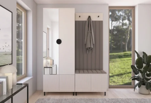 Romeo upholstered wardrobe with mirror and handles, version 1