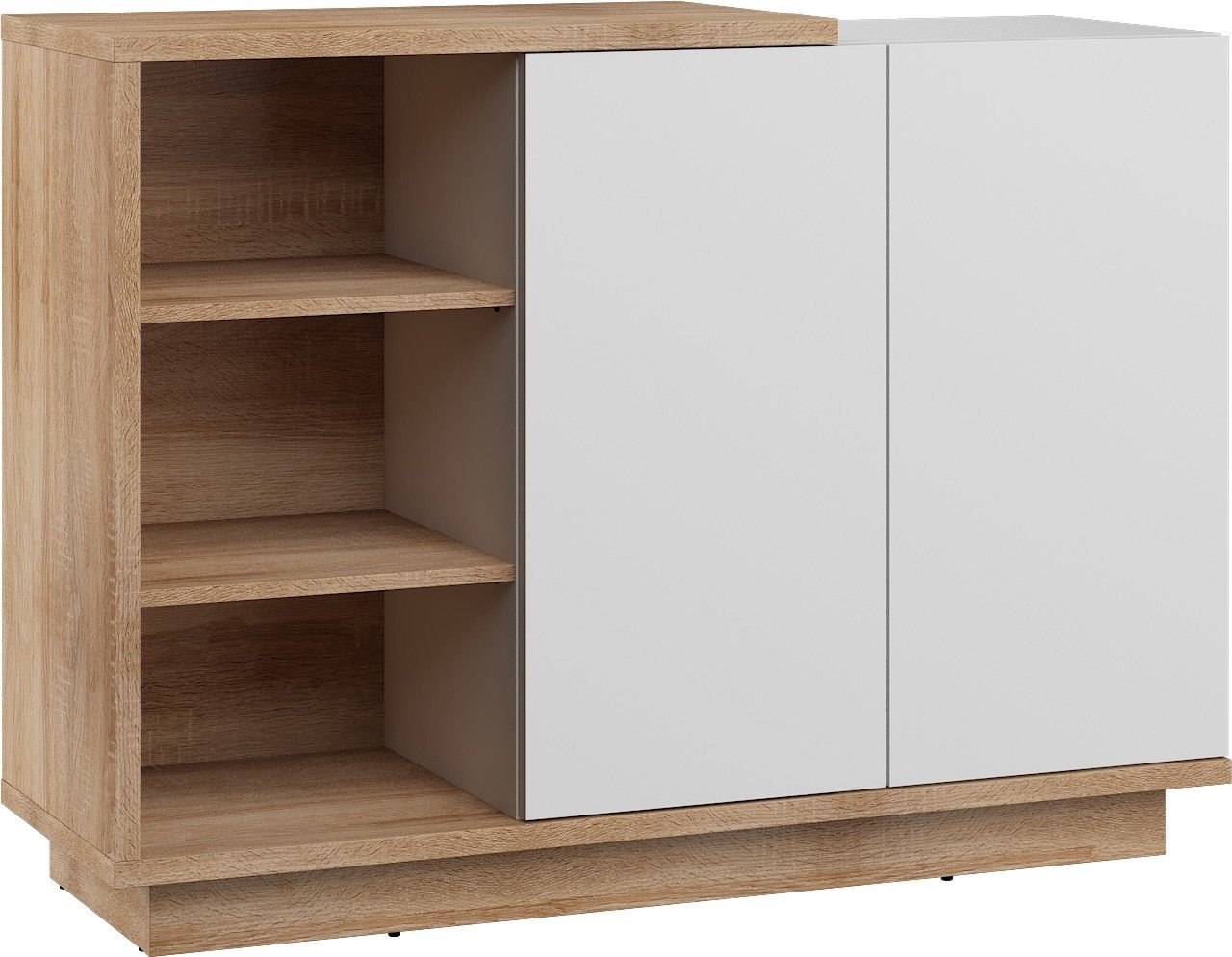 HYBRID 05 furniture, chest of drawers with doors and shelves, Sonoma oak, white glossy colorHYBRID