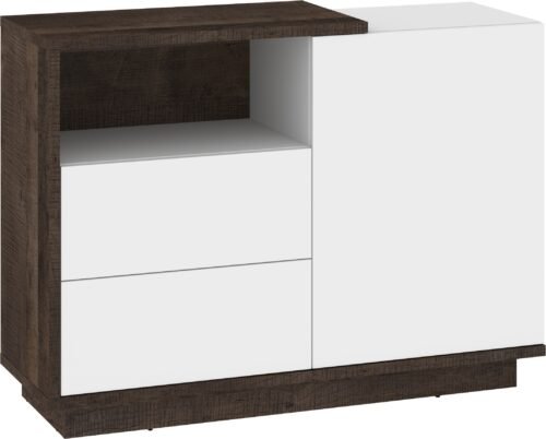HYBRID 03 chest of drawers with doors and shelf, Grange oak, white glossy colorHYBRID