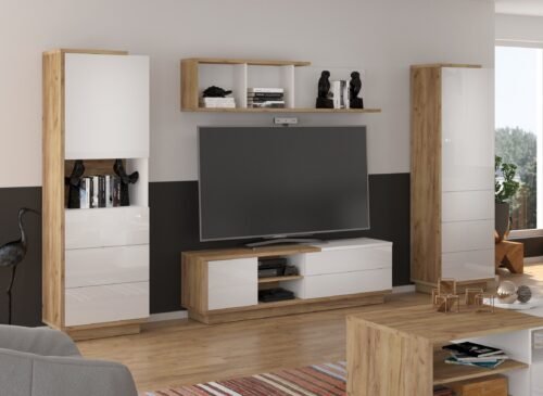HYBRID furniture #3 wall unit bookshelf TV cabinet shelf oak gold whiteHYBRID