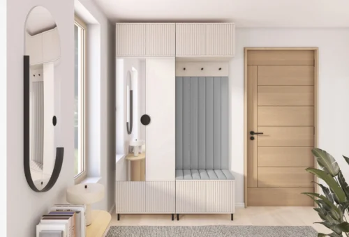 Romeo upholstered wardrobe with mirror and handles, version 2