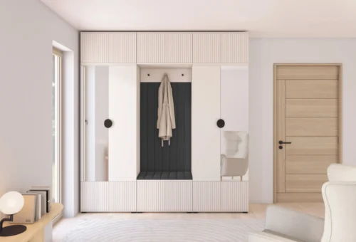 Romeo upholstered wardrobe with mirror and handles, version 3