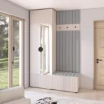 Romeo upholstered wardrobe with mirror and handles, version 4