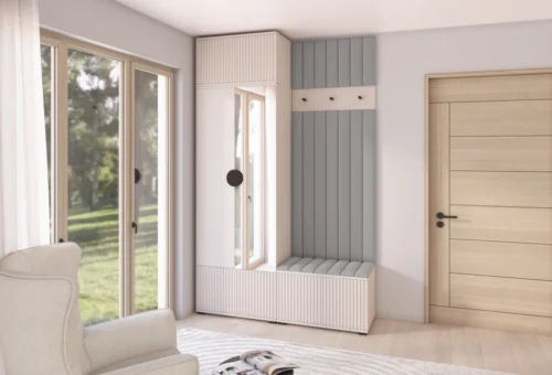Romeo upholstered wardrobe with mirror and handles, version 4
