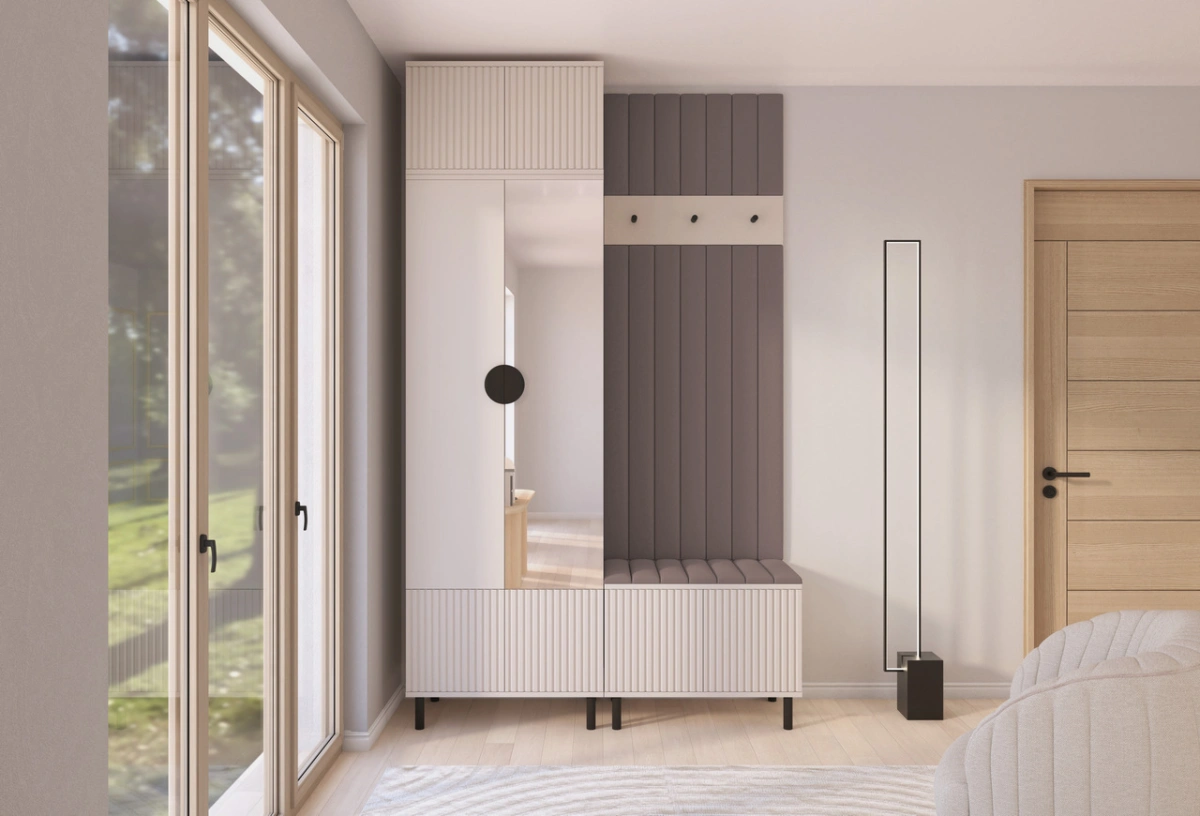 Romeo upholstered wardrobe with mirror and handles, version 4 - Image 5