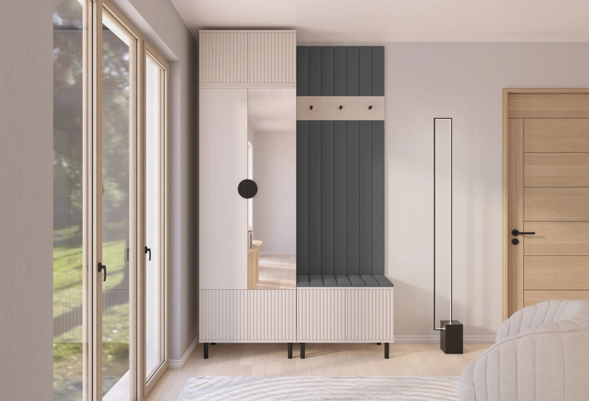 Romeo upholstered wardrobe with mirror and handles, version 4 - Image 6