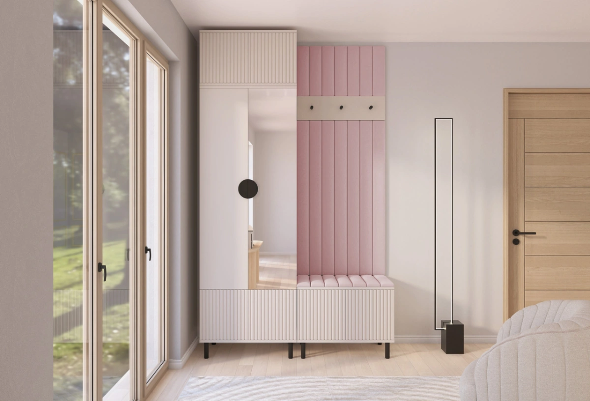 Romeo upholstered wardrobe with mirror and handles, version 4 - Image 7