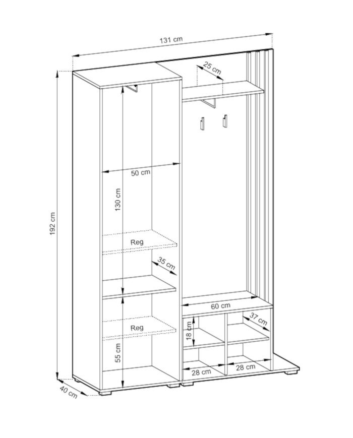 Nelly wardrobe, shoe cabinet, hanger part, shelf, mirror, wardrobe with rail and shelves, graphite/artisan oak color - Image 3