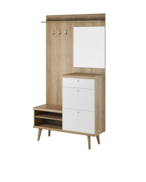 Primo PG110 Wardrobe, Shoe cabinet, Hanging plate, Shelf, Mirror, Drawer, Riviera Oak/White