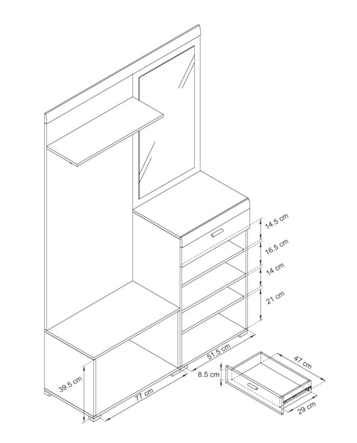 Stella wardrobe, cabinet with doors, shoe cabinet, partition with hangers, shelf, mirror, drawer, Riviera oak/white - Image 4