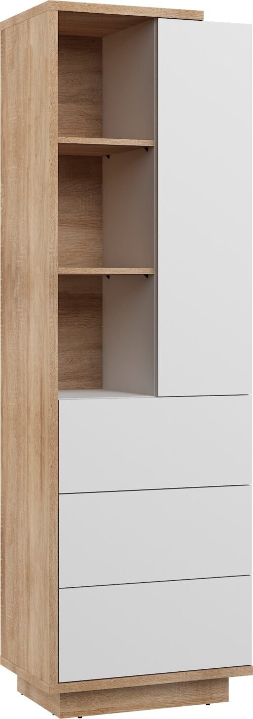 HYBRID 19 high furniture shelf with shelves, drawer, door, Sonoma oak, whiteHYBRID