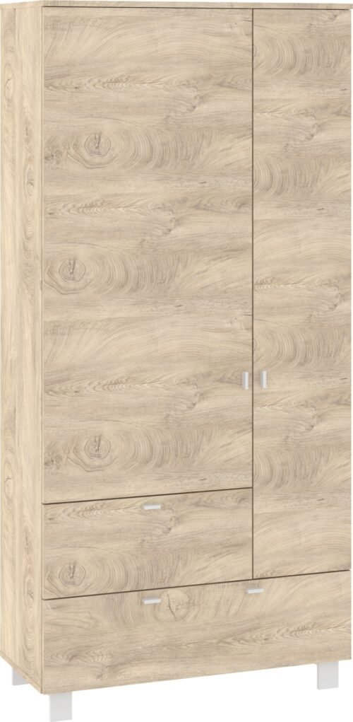 VEGAS 14 wardrobe with rod and shelves for the hallway, white oak with stripes
