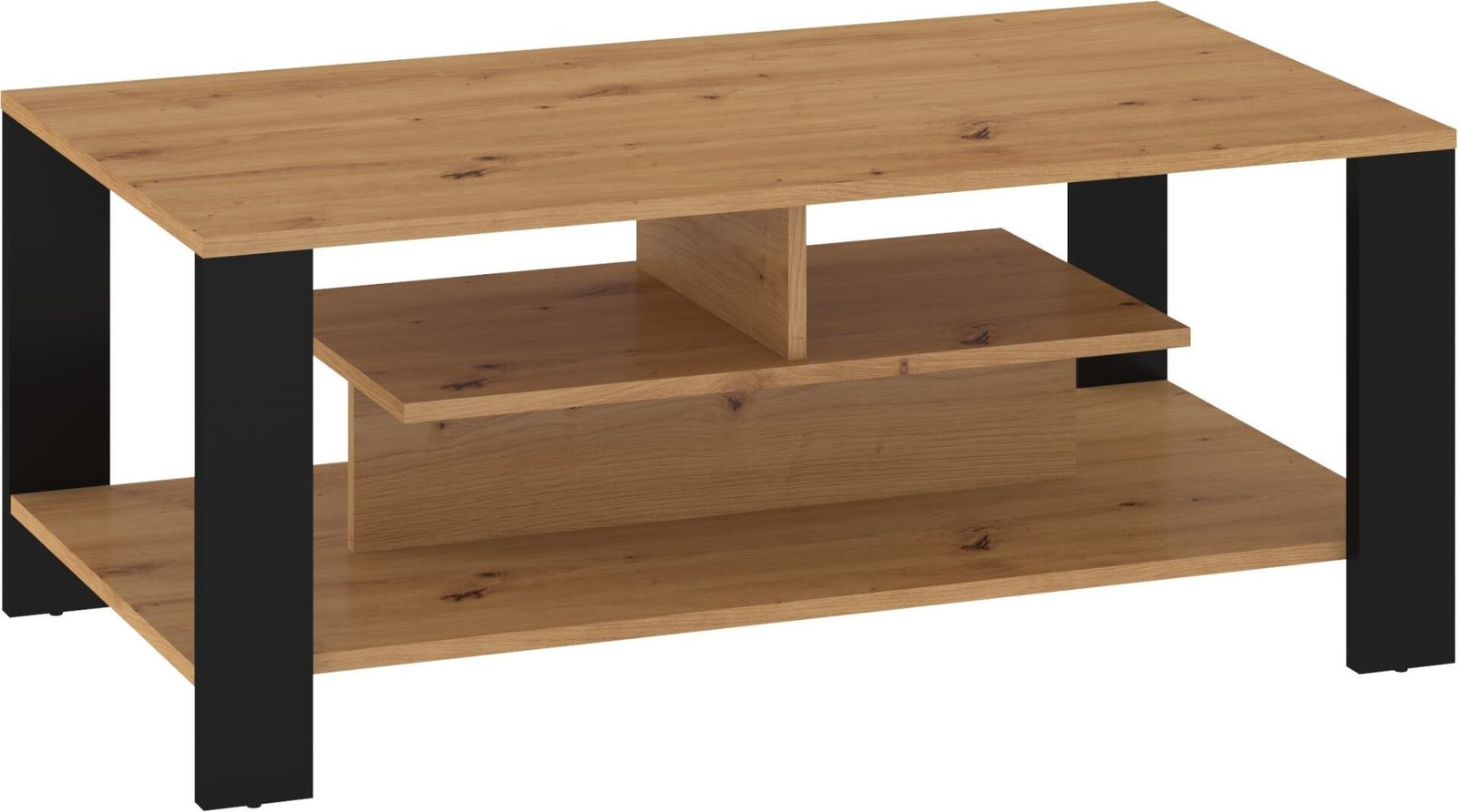 SLIDE 06 coffee table with shelf for living room, oak color, black