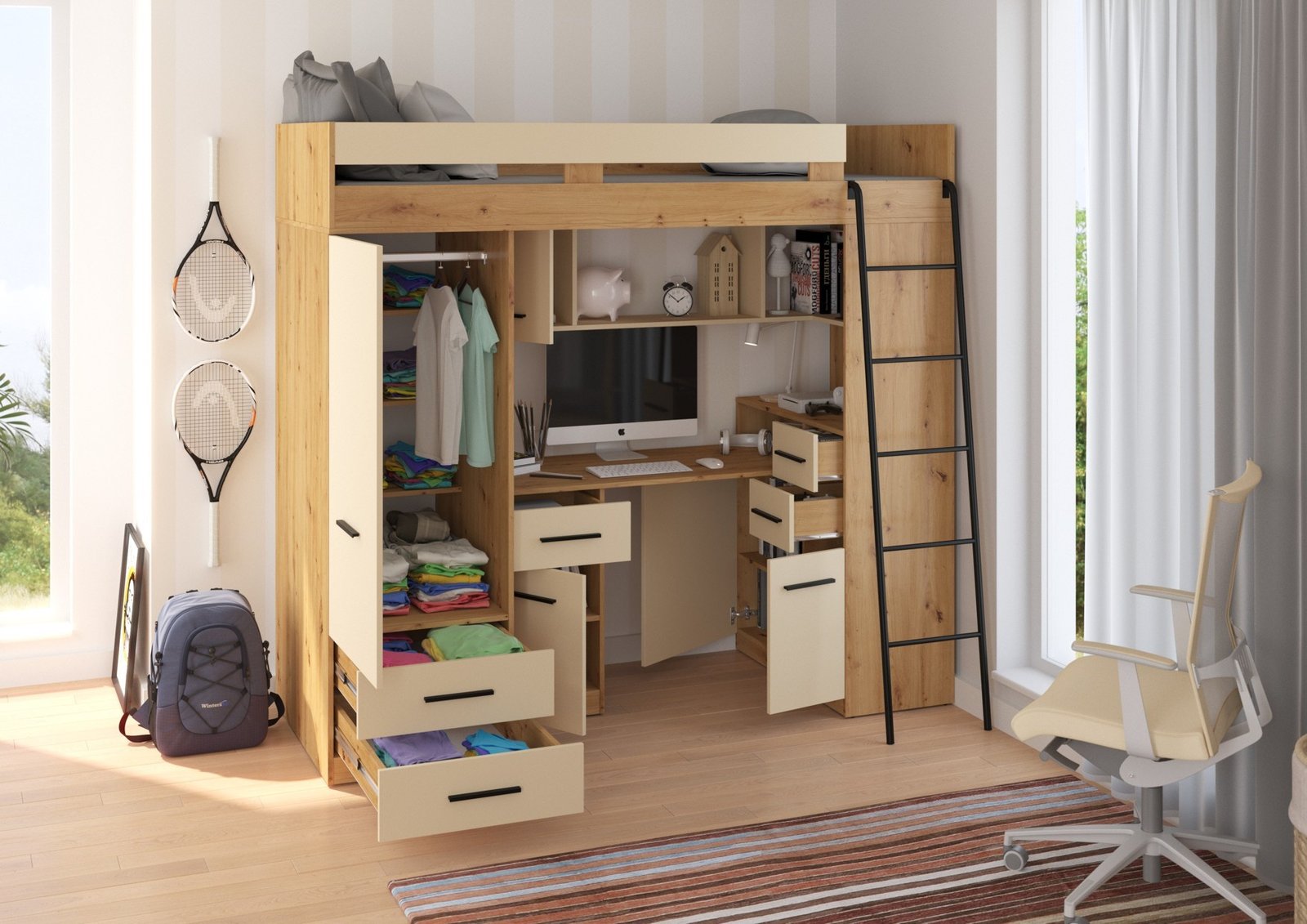 SMYK P mezzanine, without mat, oak veneer/cream color - Image 2