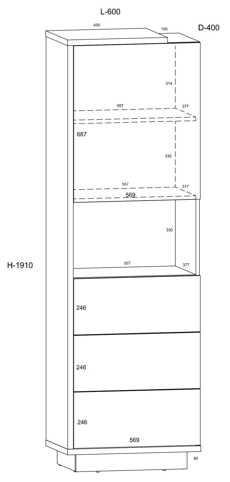 HYBRID 18 furniture, high bookcase with drawers, doors, shelf, golden oak color, whiteHYBRID - Image 2