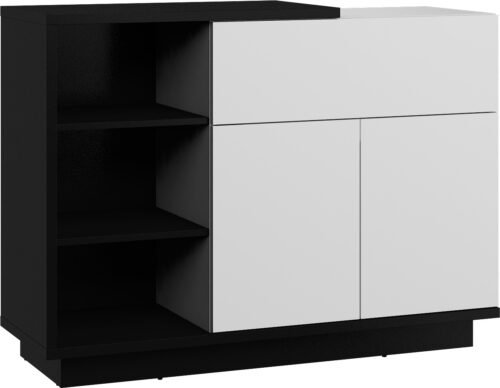 HYBRID 06 furniture, chest of drawers with shelves, black and white glossyHYBRID