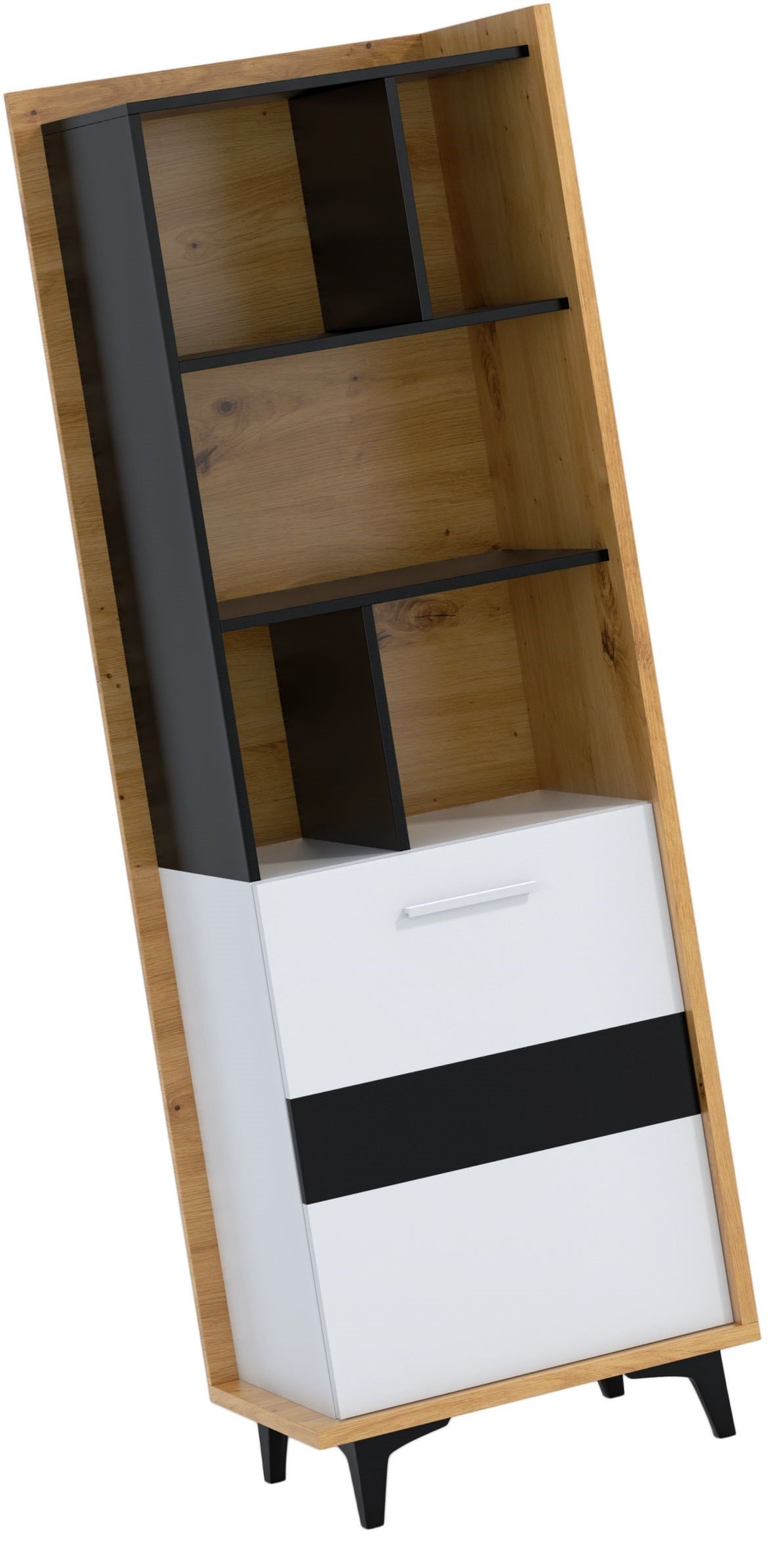 BOX 06 furniture bookcase with shelves and doors, oak finish, white, black - Image 3