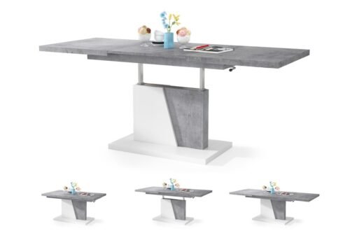 GRAND NOIR Millenium Concrete/White – MODERN EXTENDABLE LIFT TABLE