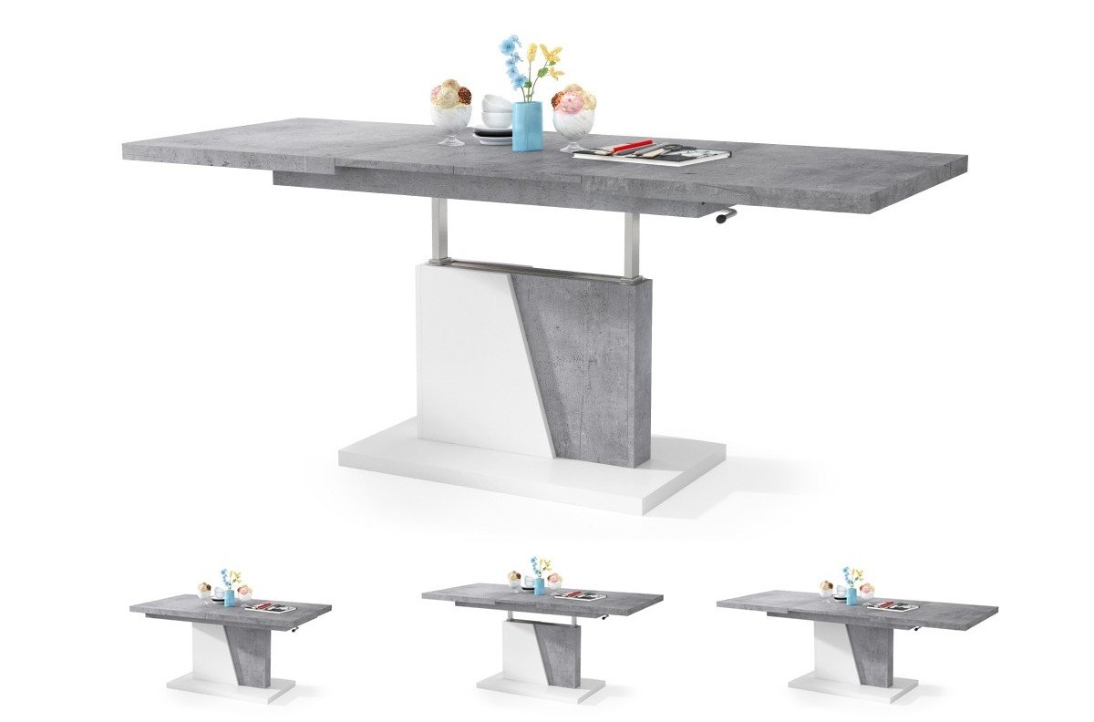 GRAND NOIR Millenium Concrete/White - MODERN EXTENDABLE LIFT TABLE