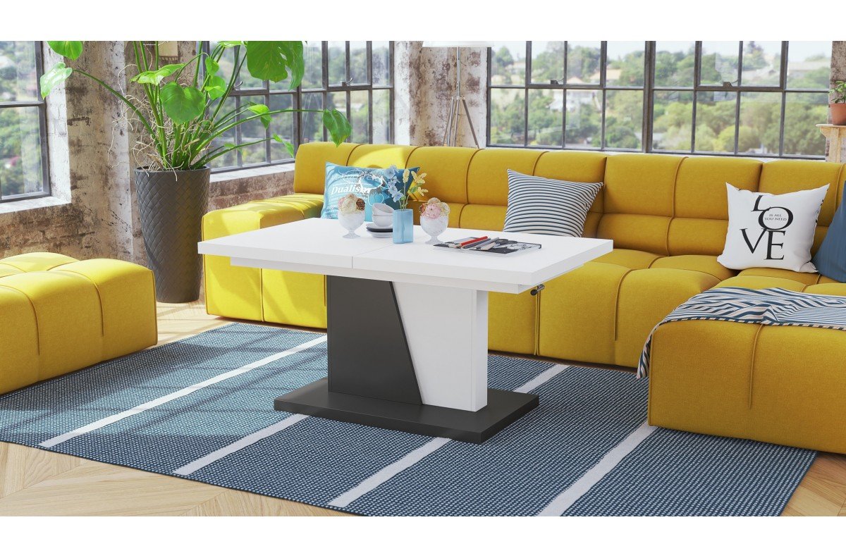 GRAND NOIR matt white/anthracite - MODERN EXTENDABLE LIFT TABLE COFFEE TABLE - Image 3