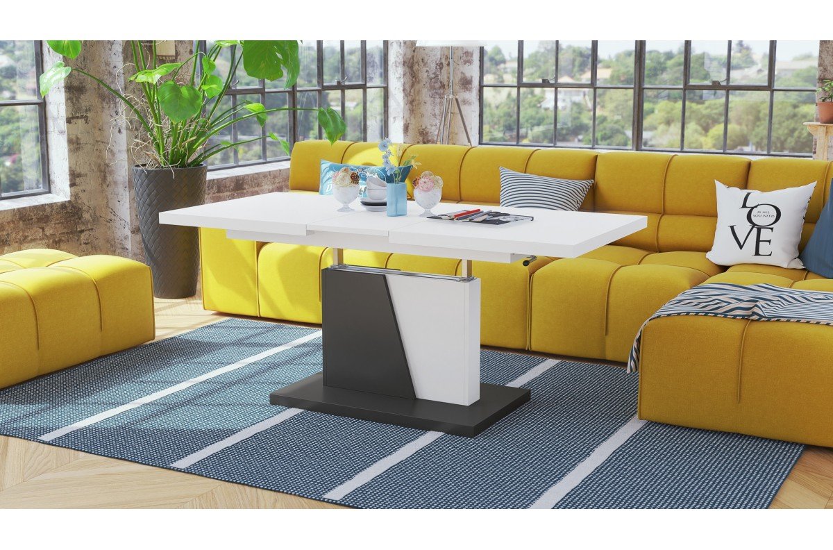 GRAND NOIR matt white/anthracite - MODERN EXTENDABLE LIFT TABLE COFFEE TABLE - Image 4