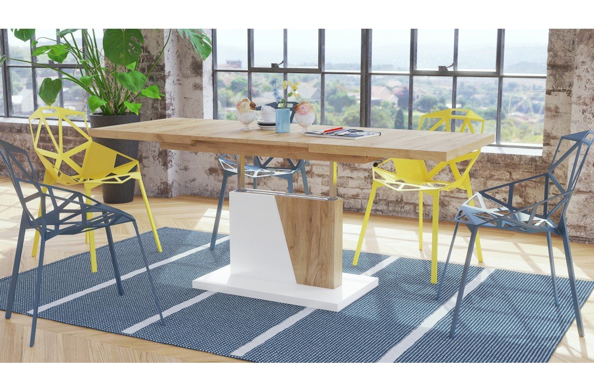 GRAND NOIR Gold Craft oak/matte white - MODERN EXTENDABLE LIFT BENCH TABLE - Image 2