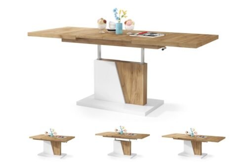 GRAND NOIR Gold Craft oak/matte white – MODERN EXTENDABLE LIFT BENCH TABLE