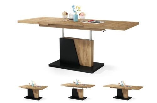 GRAND NOIR Craft oak, gold/black – MODERN EXTENDABLE LIFT BENCH TABLE