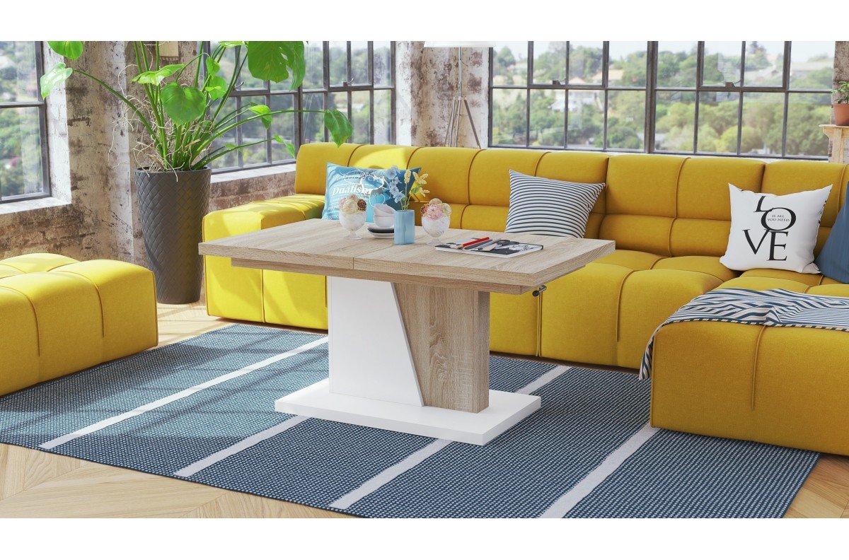 GRAND NOIR Sonoma oak/matte white - MODERN EXTENDABLE LIFT COFFEE TABLE - Image 3
